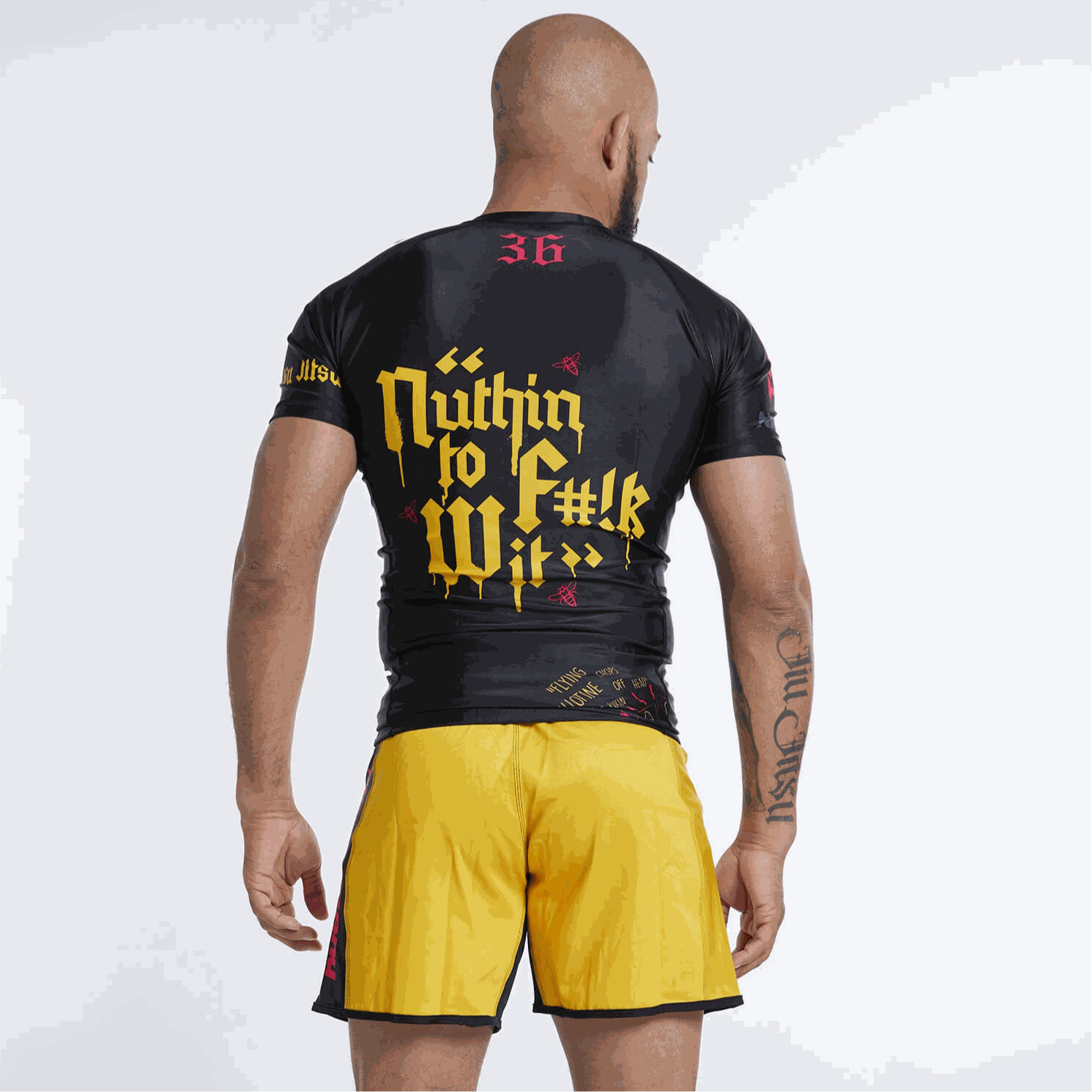 Wu Tang inspired BJJ Rash Guard Back view on model