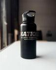 34oz stainless steel BJJ water bottle with laser-etched logo for jiu jitsu athletes.