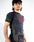 Camo BJJ Rash Guard Set with BJJ Shorts side angle