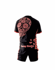 Cucuy Hunter BJJ Rash Guard Set featuring El Cucuy design from Mexican folklore, short sleeve with matching grappling shorts.