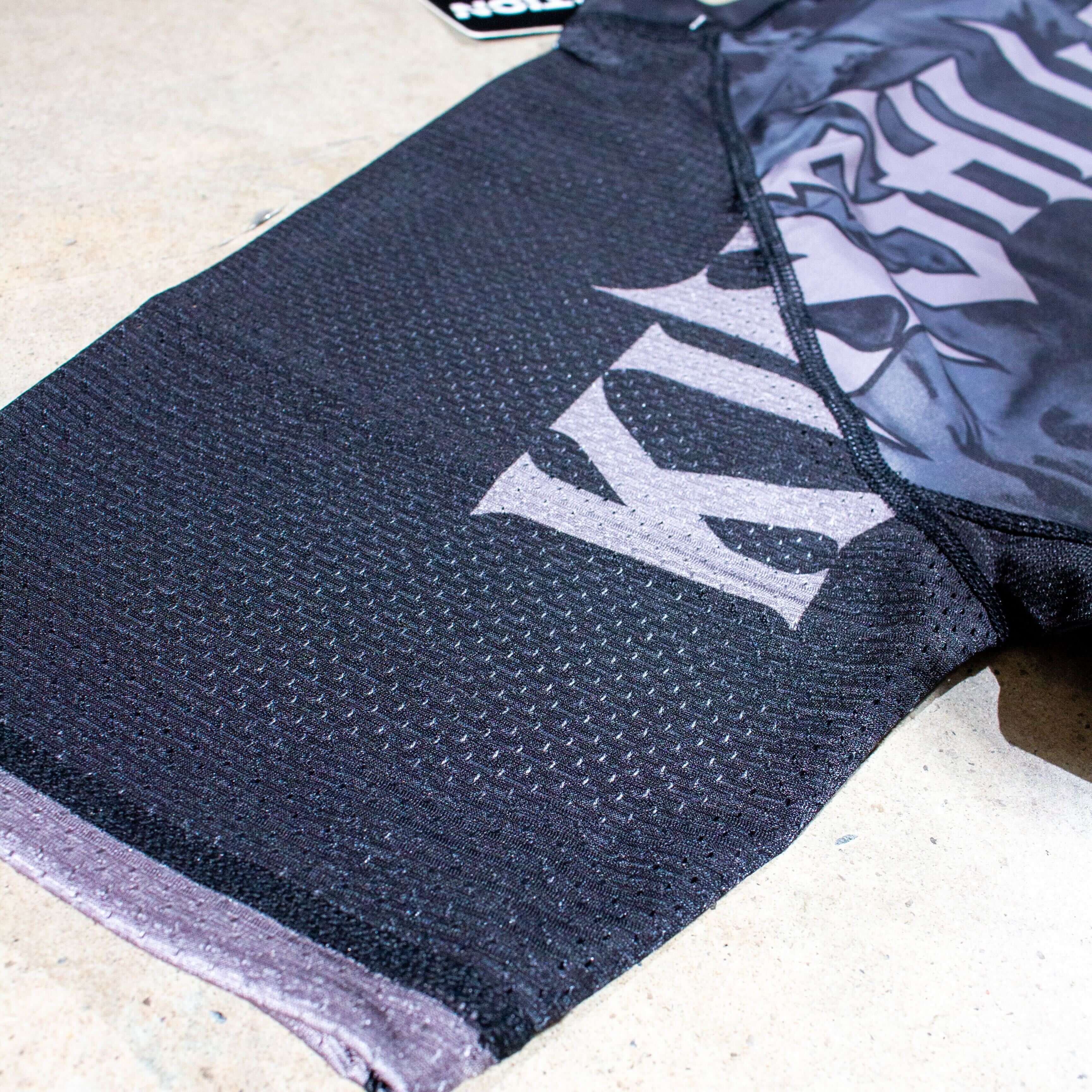 Dark Arts War in Heaven BJJ Rash Guard Armpit Mesh Close up