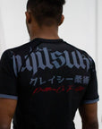 Nation Athletic BJJ Rash Guard and BJJ Shorts Set Close up view