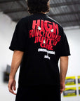 Black High Functioning Jiu Jitsu Club Edition BJJ Tee with bold red lettering, oversized fit.