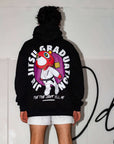 Black Kanye BJJ Hoodie oversized with bold Jiu Jitsu Graduation graphic and cartoon bear in gi