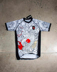 White short sleeve BJJ rash guard with Rising Dragon design for No-Gi Jiu Jitsu and MMA.