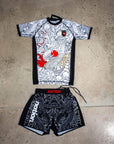 Multicolor Rising Dragon BJJ Rash Guard Set for men, featuring premium No-Gi training gear for Jiu Jitsu and MMA.