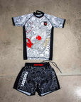 Multicolor Rising Dragon BJJ Rash Guard Set for No-Gi Jiu Jitsu and MMA.