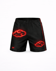anime BJJ kit Black shorts with red glowing symbols on a white background | Naruto-Style Anime Grappling Shorts