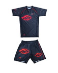 anime BJJ kit Shadow Cloud Naruto-style black and red anime BJJ rash guard and shorts set with glowing red cloud design