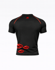 anime BJJ kit Shadow Cloud Naruto-style anime BJJ rash guard with red cloud design on black compression shirt back view
