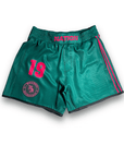 Green Hooligans No-Gi BJJ grappling shorts by Nation Athletic featuring lightweight, flexible 4-way stretch fabric.