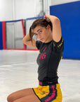 Wu jitsu BJJ Rash Guard and BJJ grappling shorts female Sitting