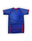 The Great Wave BJJ Rash Guard in blue, short sleeve, premium no-gi jiu jitsu rashguard back by Nation Athletic.