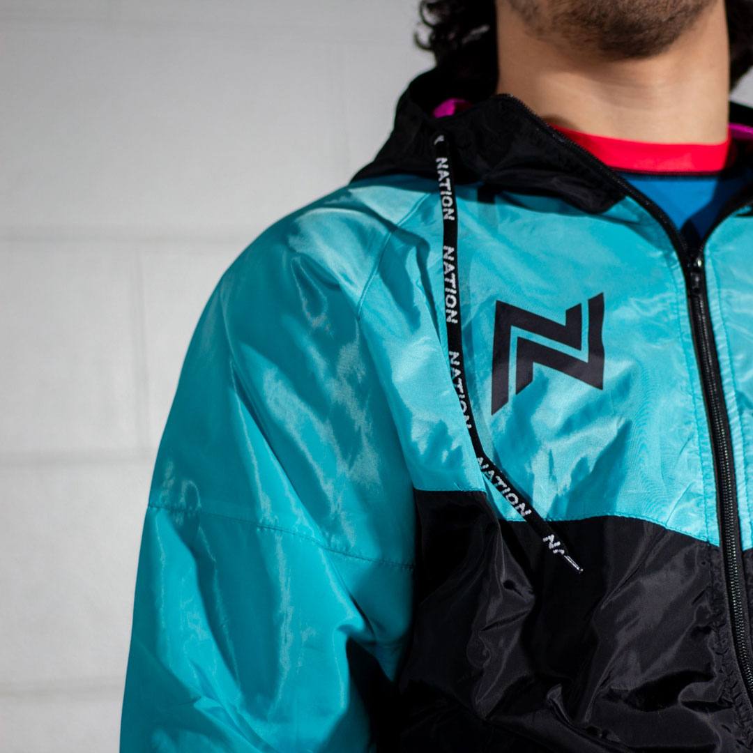 Retro BJJ hoodie warm up jacket with branded drawstrings and ventilation design. Close up chest