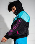 Retro BJJ hoodie warm up jacket with branded drawstrings and ventilation design. side vieew