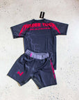 Murder Yoga Black BJJ Rash Guard Set with Grappling Shorts from Nation Athletic, featuring tailored fit and durable fabric.