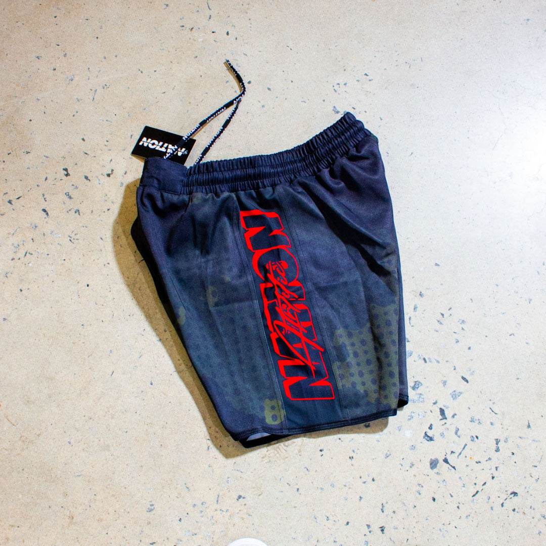 BJJ grappling Shorts Camo design by nation athletic side and legged view