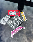 Set of premium BJJ stickers with bold text and graphics for Jiu Jitsu enthusiasts on glossy surface
