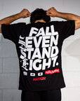 Fall Seven, Stand Eight black nation athletic bjj tee back view on model
