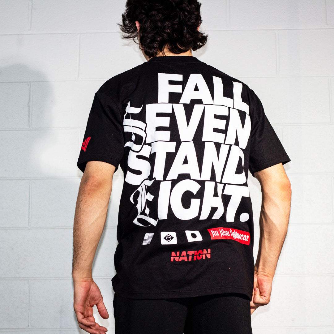 Fall Seven, Stand Eight black nation athletic bjj tee back view model