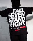 "Fall Seven, Stand Eight" black BJJ Tee with bold statement print by Nation Athletic.