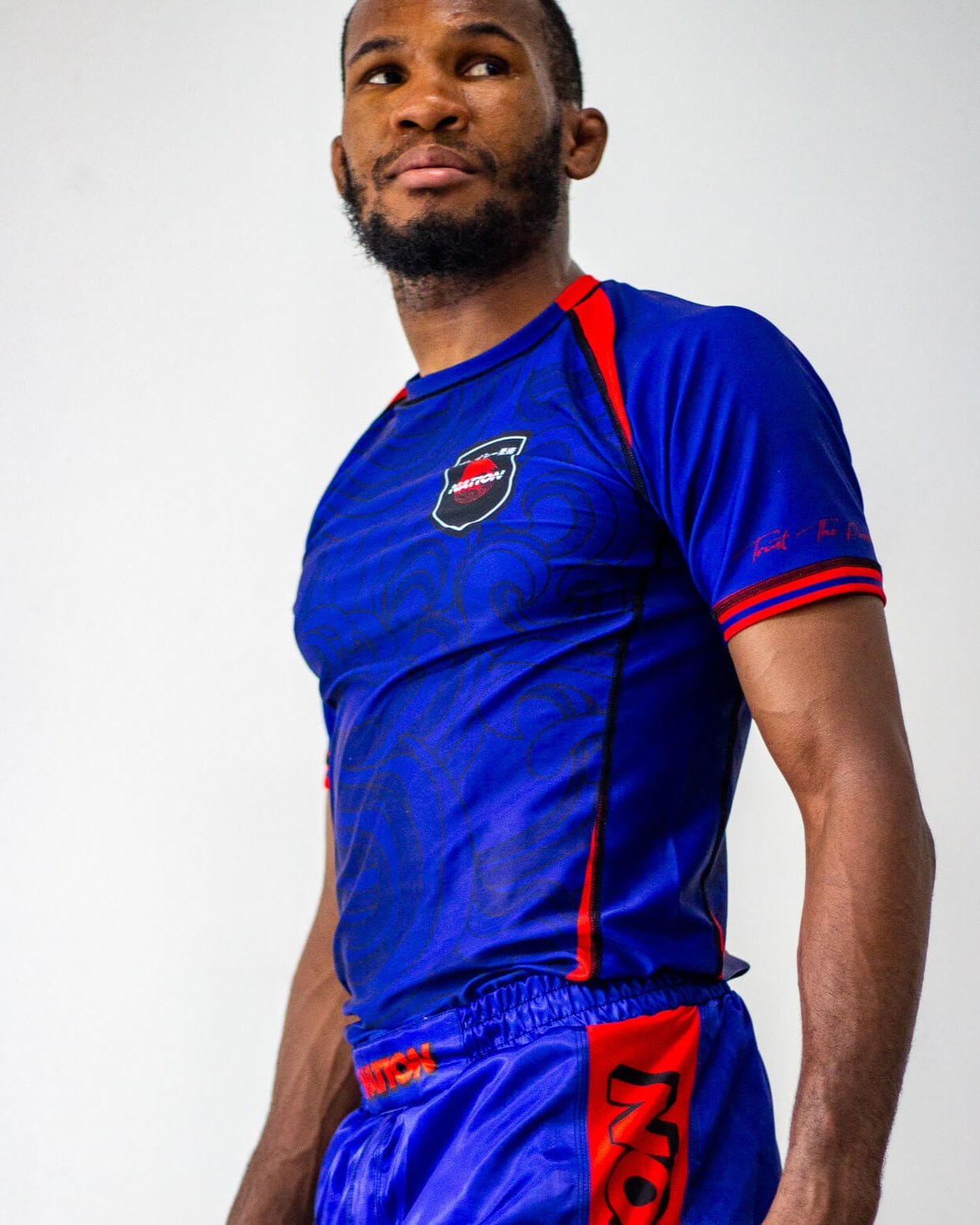 The Great Wave BJJ Rash Guard in blue, short sleeve, premium no-gi jiu jitsu shirt by Nation Athletic.