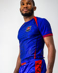 The Great Wave BJJ Rash Guard in blue, short sleeve, premium no-gi jiu jitsu shirt by Nation Athletic.