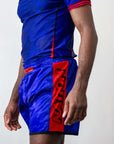 Blue BJJ grappling shorts inspired by The Great Wave, featuring elasticated waist and tailored fit, ideal for No-Gi Jiu Jitsu.