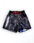 Kids BJJ Grappling Shorts, black with dragon design, lightweight and durable, by Nation Athletic.