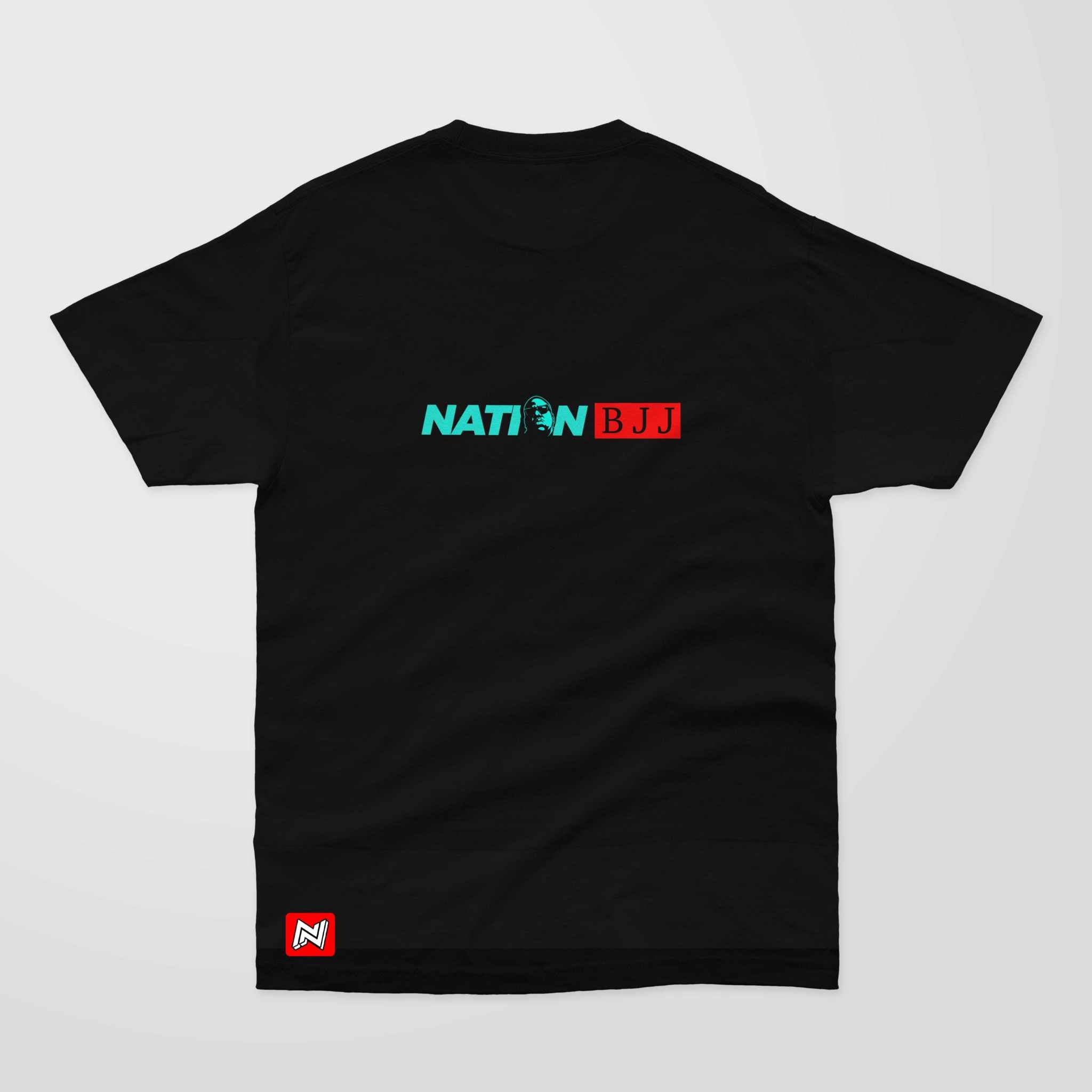 Black Biggie BJJ Oversized Tee with Nation BJJ logo on the back, premium heavyweight cotton streetwear for jiu-jitsu lifestyle