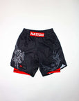 Black War in Heaven No-Gi Grappling Shorts with sublimated design, perfect for Jiu Jitsu and MMA.