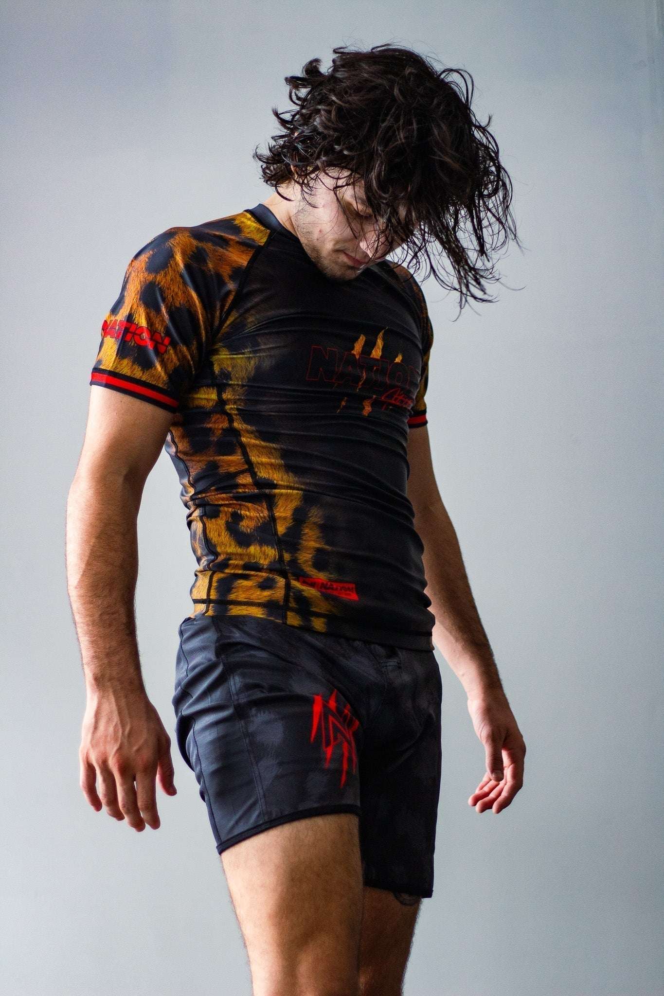 BJJ Rash Guard Set with Cheetah Print Design for Intense Training Sessions.