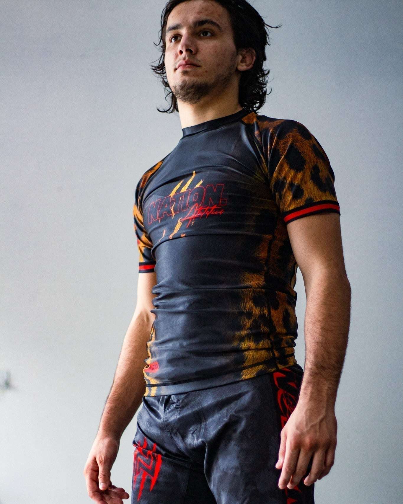 BJJ Rash Guard with animal print design for No-Gi Jiu Jitsu and MMA.