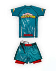 Female BJJ rash guard set in anime-inspired design, featuring lightweight, moisture-wicking fabric and compression fit.