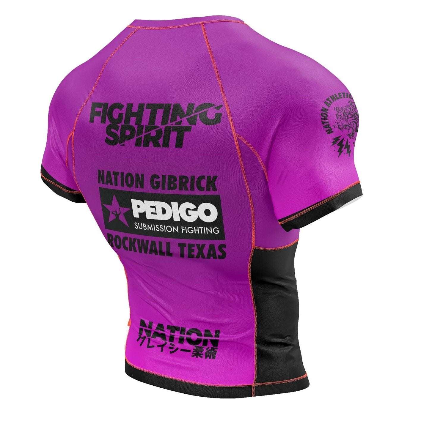 BJJ Ranked Custom Rash Guard by Nation Athletics with personalization options, vibrant pink design, and black accents.