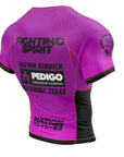 BJJ Ranked Custom Rash Guard by Nation Athletics with personalization options, vibrant pink design, and black accents.