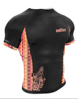 Cucuy Hunter short sleeve BJJ rash guard with Tex-Mex design, featuring durable stitching and silicone waist lining.