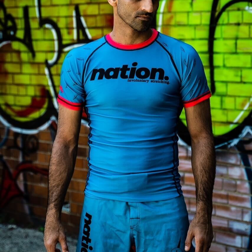 Short Sleeve BJJ Rash Guards - on body front