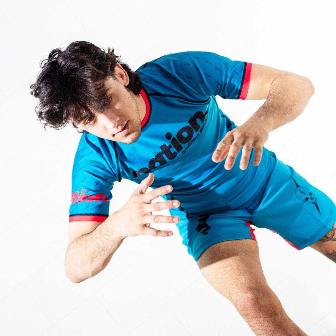 Blue Rash Guard Set worn by a man