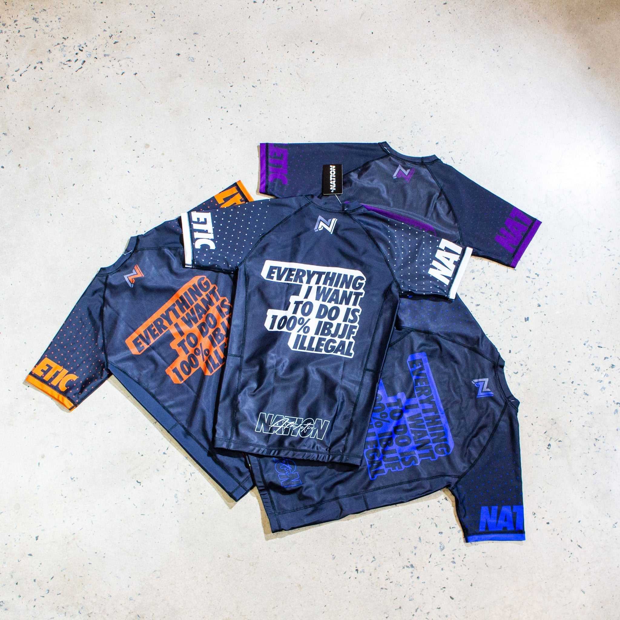 Different colored Ranked Rash Guards