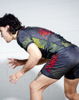 Camo BJJ Rash Guard Set with BJJ Shorts  model in combat stance