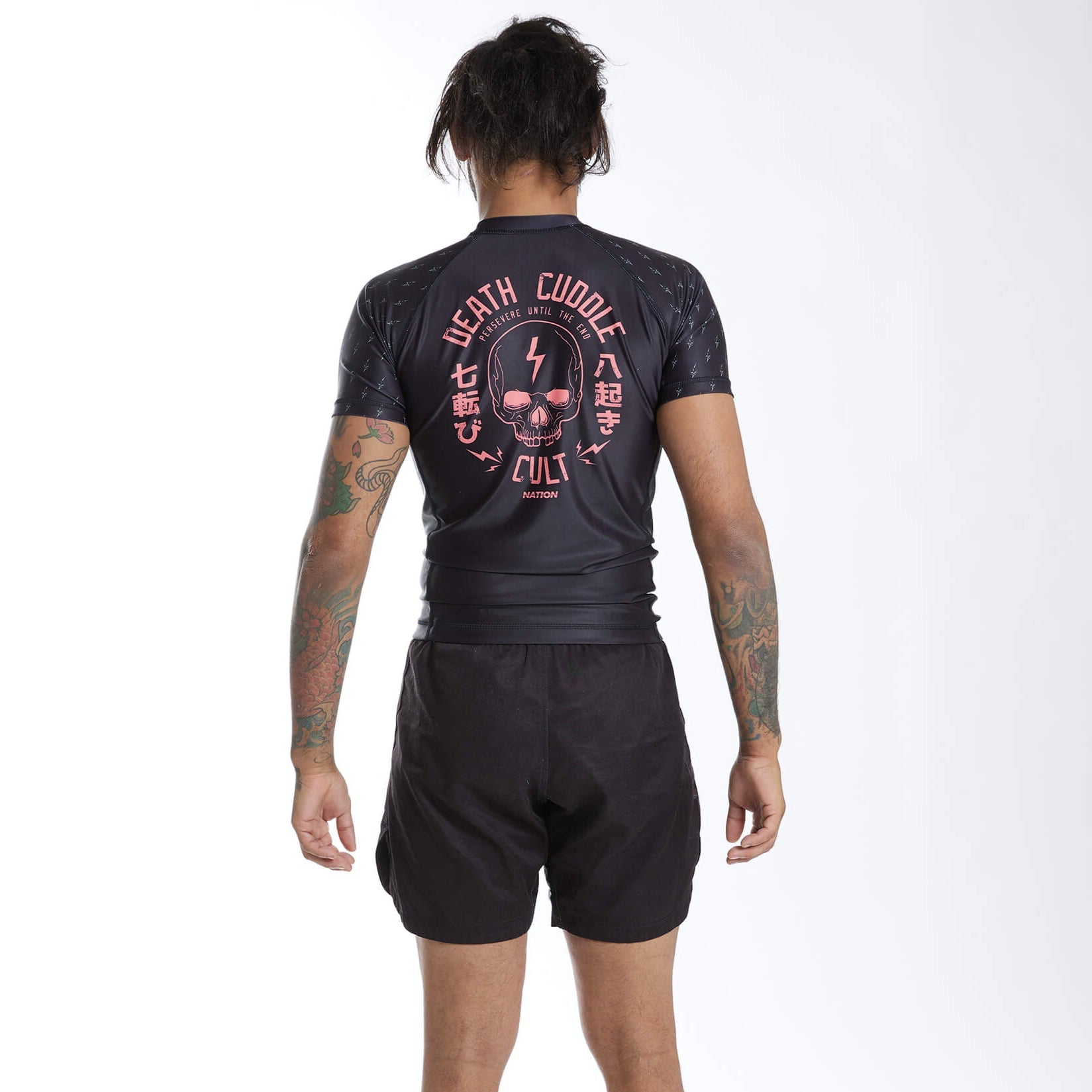 BJJ Rash Guard Set in Black with Death Cuddles Design, Premium No-Gi Jiu Jitsu Gear, Moisture-Wicking Fabric, Athletic Fit.