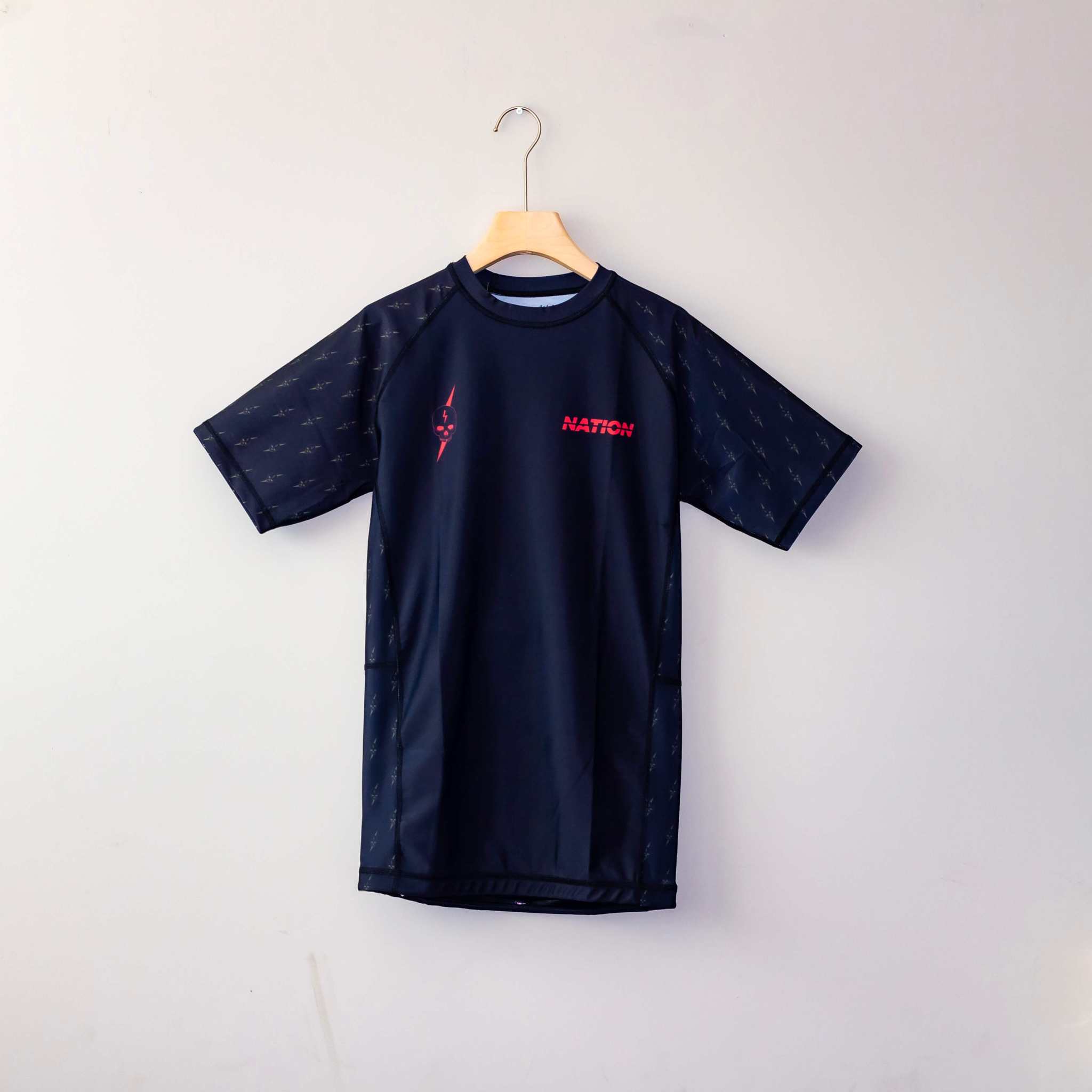 Death Cuddles rash guard compression fit close up front view