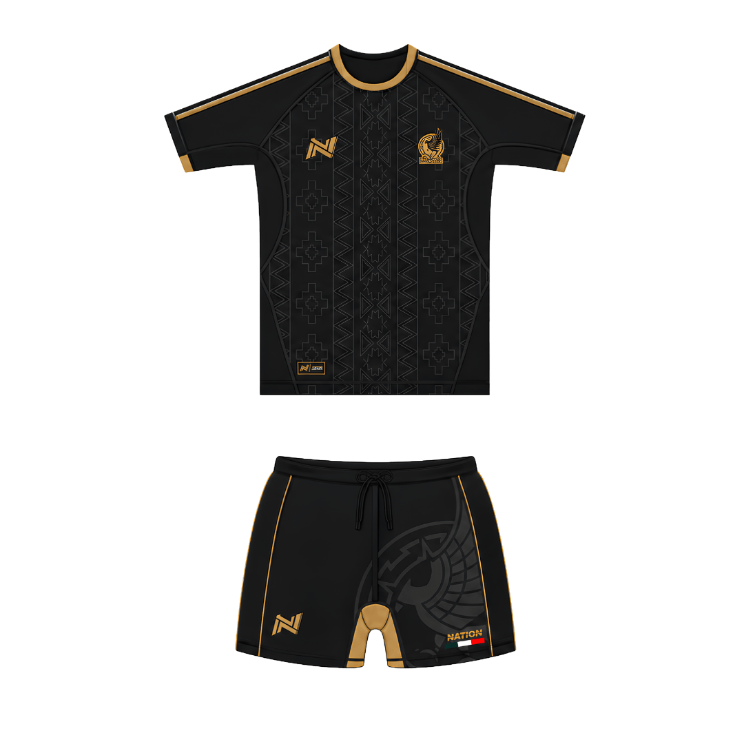 Mexico World Cup BJJ Rash Guard Set in black and gold no-gi grappling kit by Nation Athletic