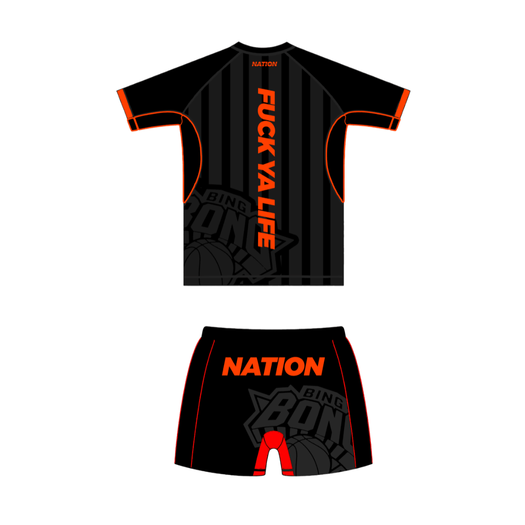 New York Nicks BJJ Rash Guard Set black and orange no-gi training kit by Nation Athletic