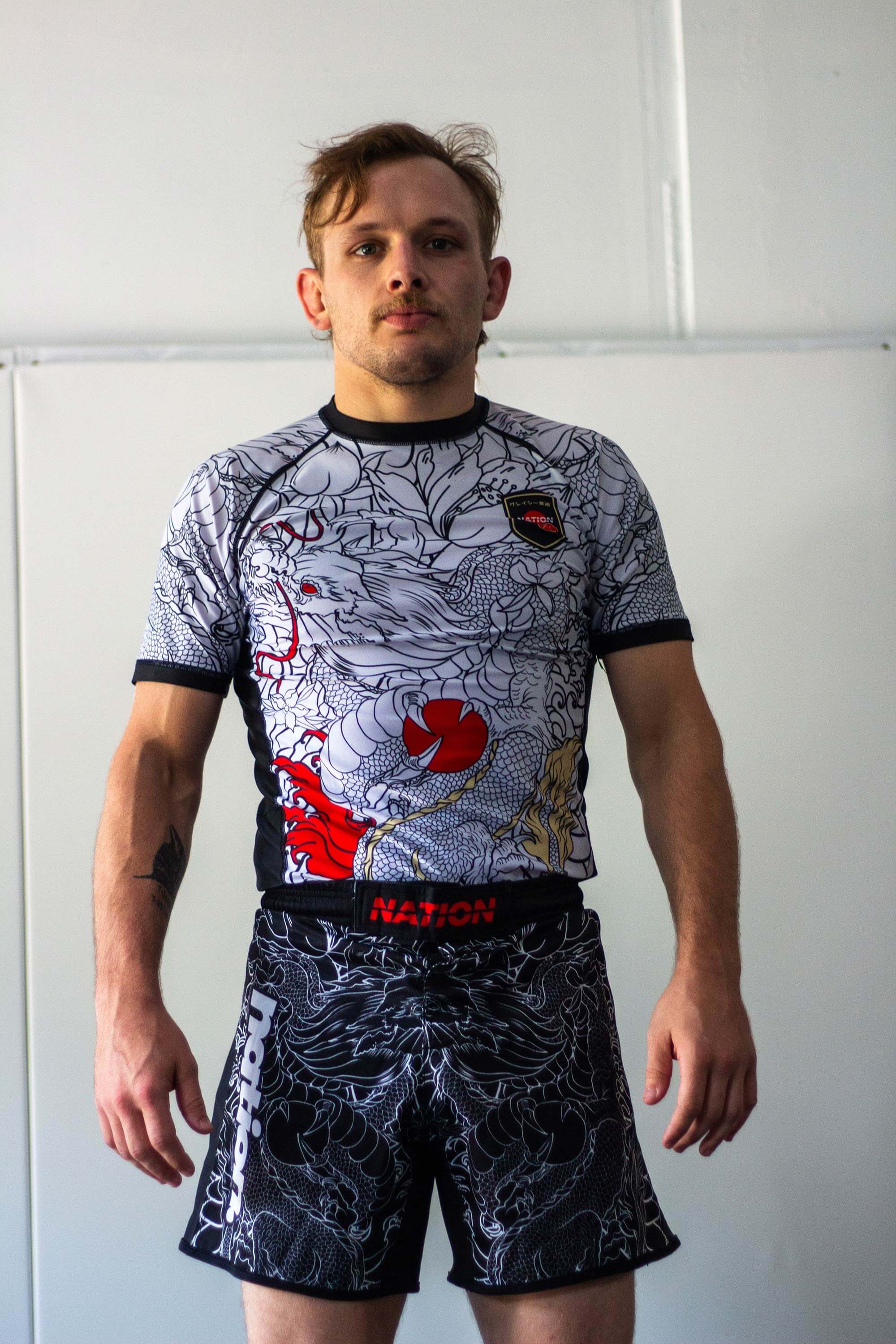Rising Dragon | Male | White | Short Sleeve BJJ Rash Guard | No-Gi Jiu Jitsu &amp; MMA Gear