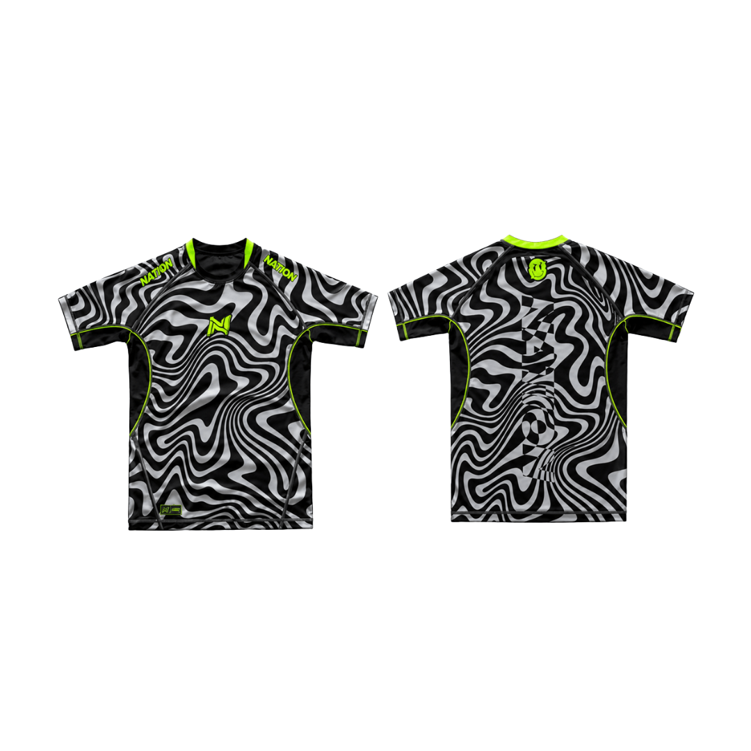 Athlete wearing Rollers High Rash Guard for no-gi BJJ training with compression fit and moisture-wicking fabric