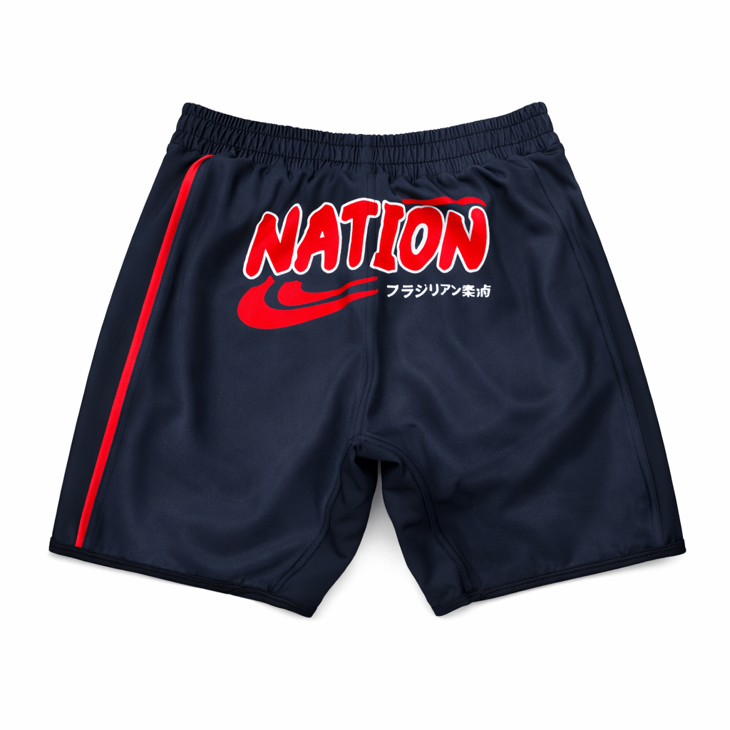 Shadow Cloud Naruto-style anime grappling shorts for BJJ and MMA with tear-resistant, lightweight fabric and secure fit