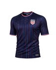 Navy blue sports jersey with red and white stripes and USA logo on a white background