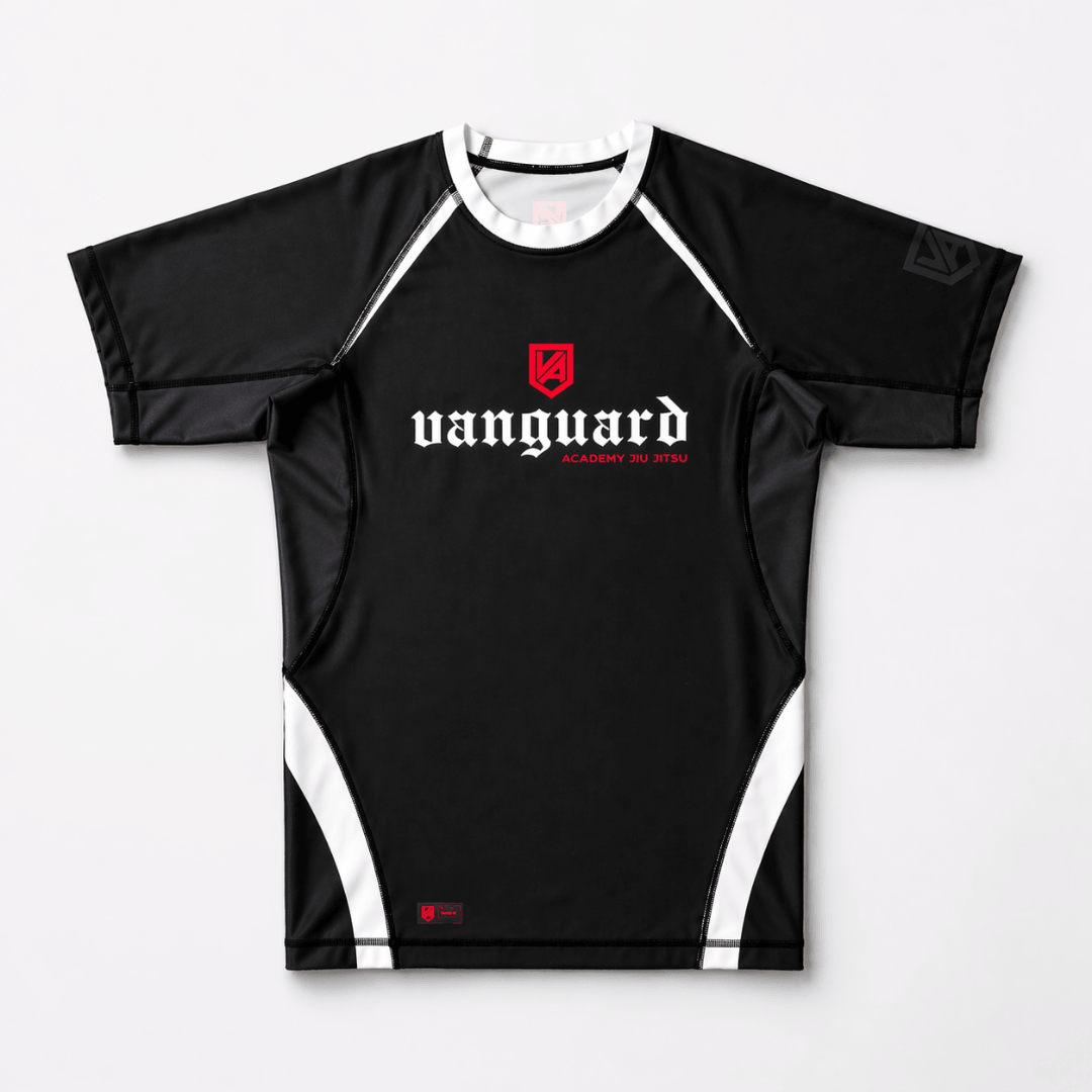 Vanguard No-Gi Set black and white rash guard and grappling shorts for no-gi training